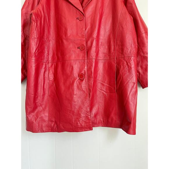 Vintage 90s Y2K Red Pieced Leather Jacket Coat 20W Plus Size Veranesi Moto - Picture 5 of 15